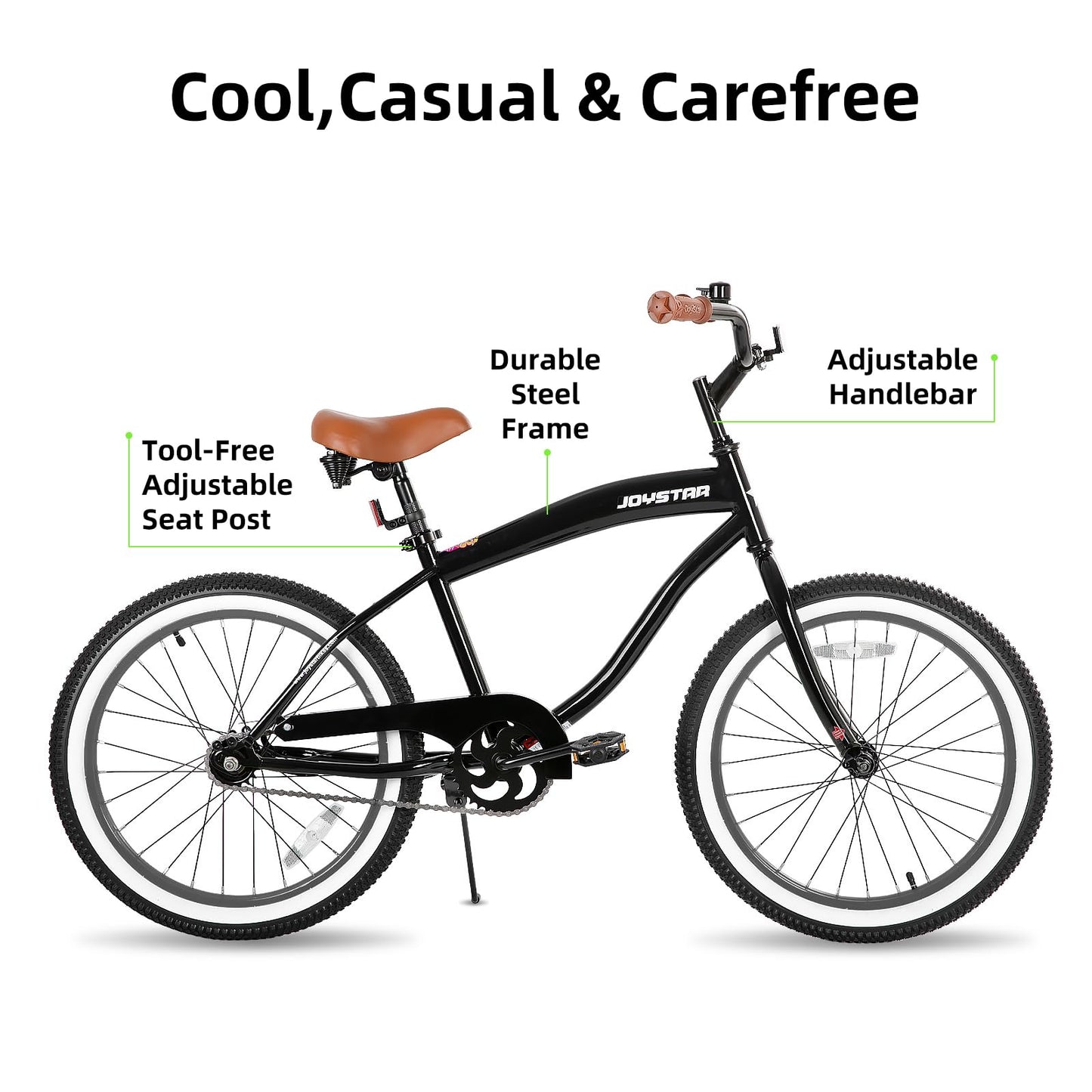JOYSTAR 20 Inch Kids Beach Cruiser Bike with Coaster Brake for Ages 7-10 Years Old Girls and Boys Single Speed 20 Inch Kids Bike Black Gray
