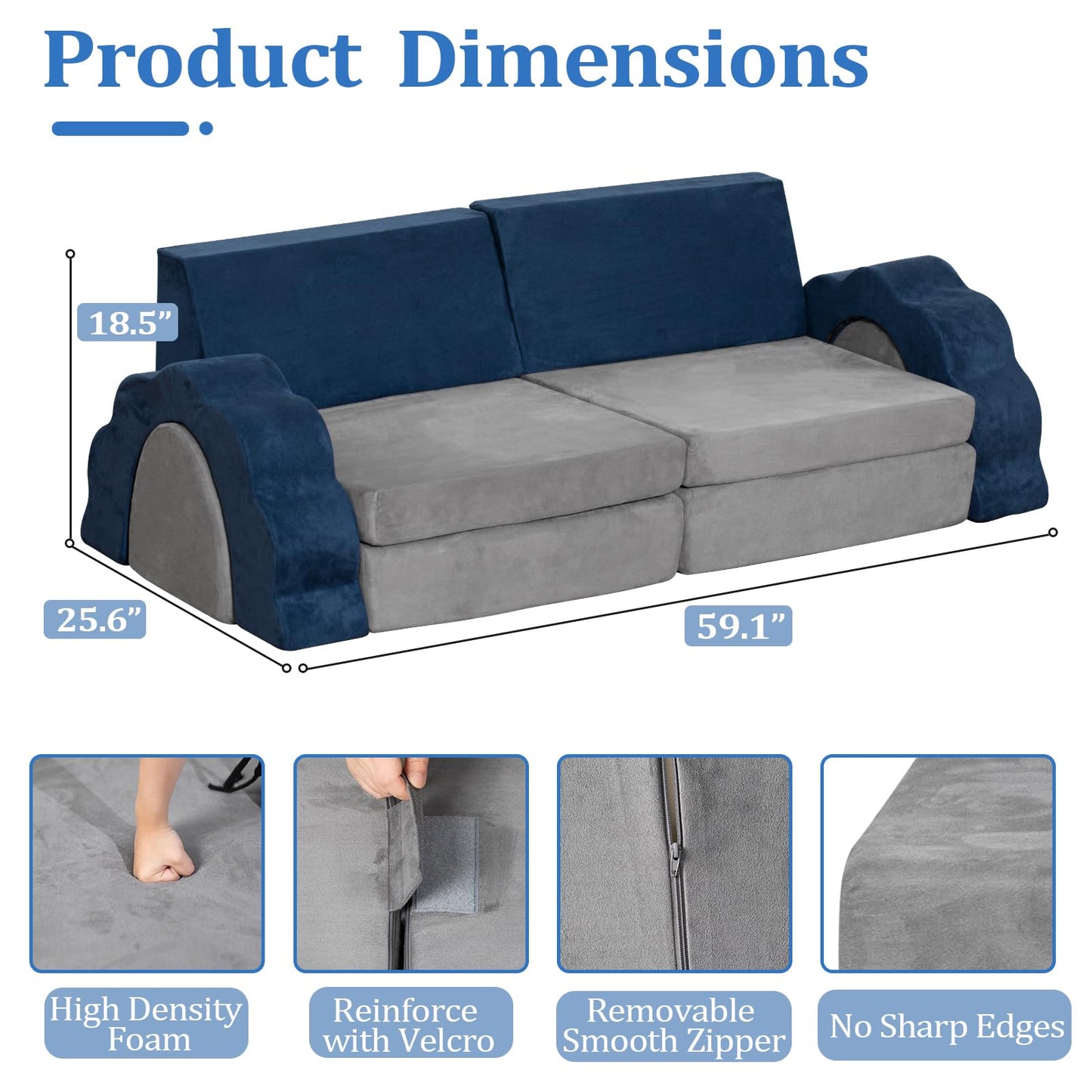 LOAOL Kids Couch 10PCS, Modular Kids Play Couch, Multifunctional Foam Toddler Sofa, Imaginative Convertible Play Sofa for Playroom