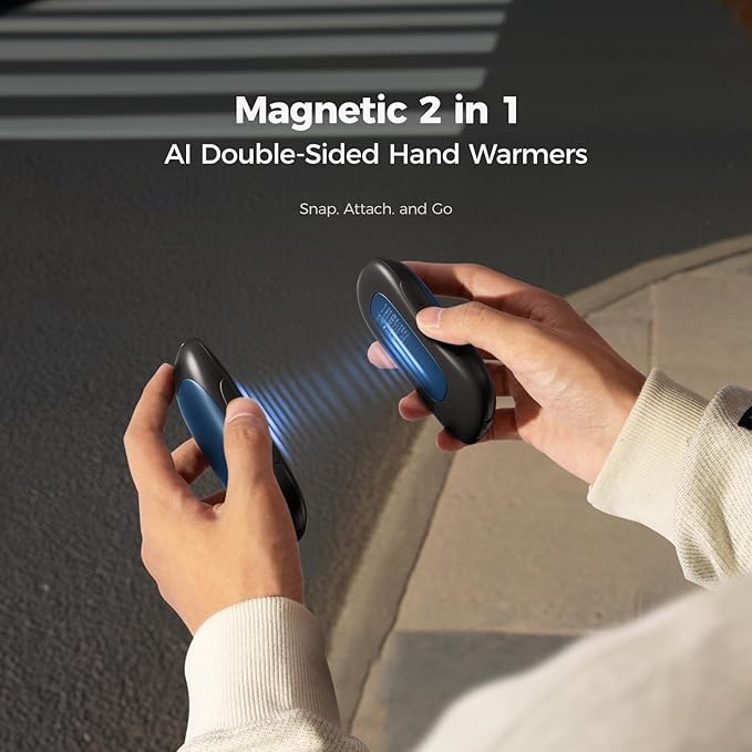 OCOOPA AI Smart Magnetic Double-Sided Heating Hand Warmers Rechargeable 2 Pack,10000mAh Electric Heater, Larger Warming Surface, 4 Heat Levels, Max 136°F, Men Gifts for Christmas,UT3 PRO