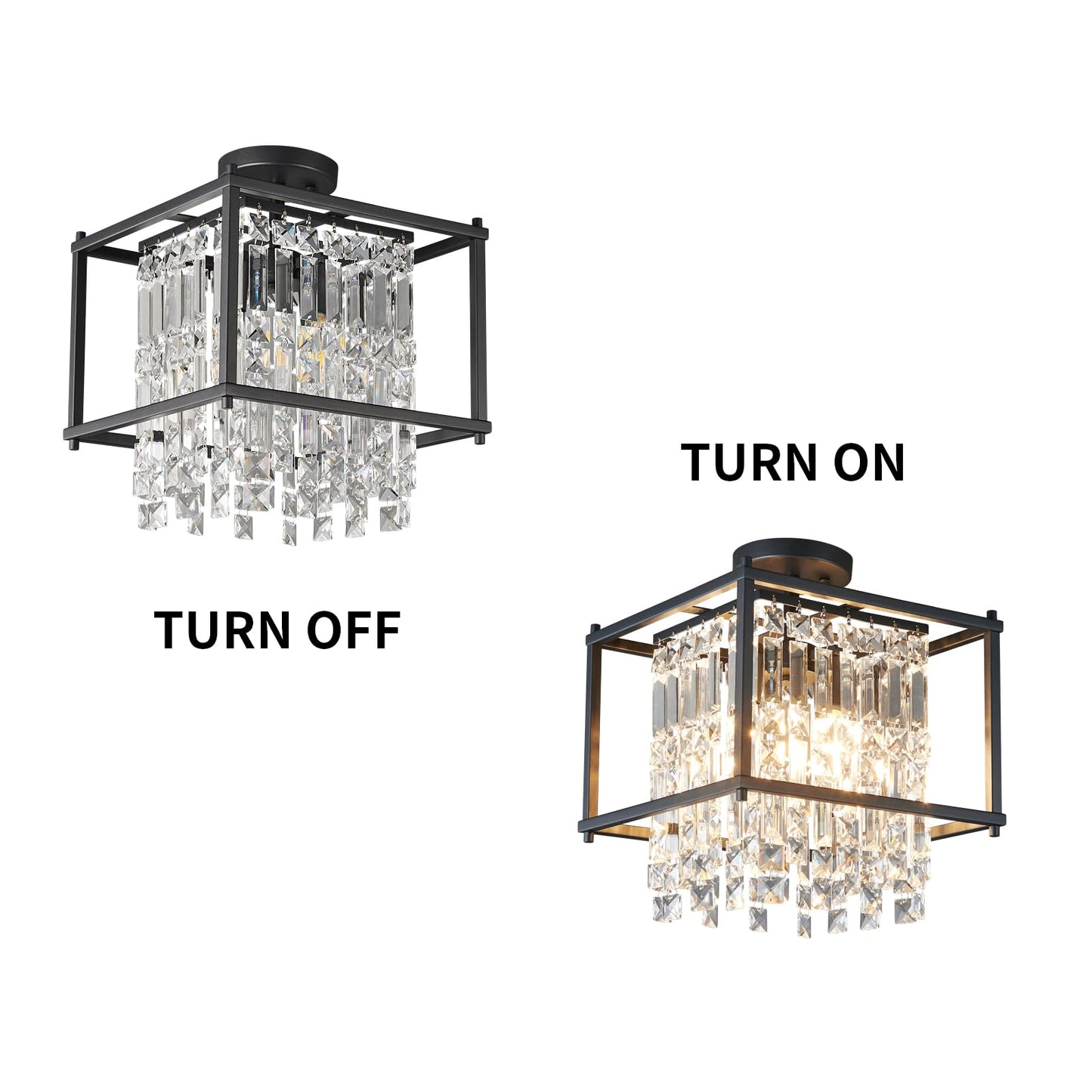 LMQNINE Modern Foyer Chandelier, Black Crystal Chandelier Entryway Light Fixture, Square Adjustable Height Chandeliers for Kitchen Island, L11.81'' x H7.87''