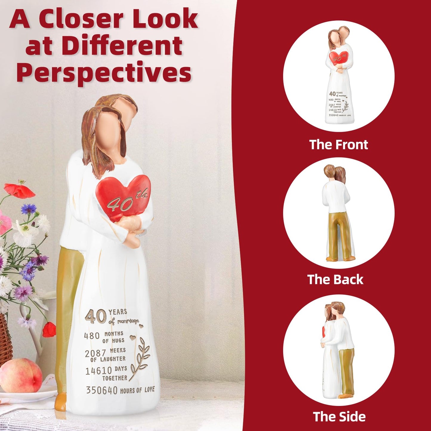 Hosetim 40th Anniversary Wedding Gifts for Couple,40th Anniversary Couple Figurine Gifts for Parents Wife Husband,Happy Ruby 40 Years of Marriage Hand-Painted Figure Gift for Him Her
