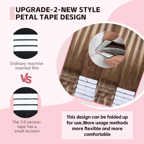 Sweetmet Injection Tape in Hair Extensions Real Human Hair 3rd-Generation #3/8/22 Walnut Brown to Ash Brown and Golden Blonde 20pcs 35g 16inch Invisible Tape ins Extensions(#3/8/22-16inch)