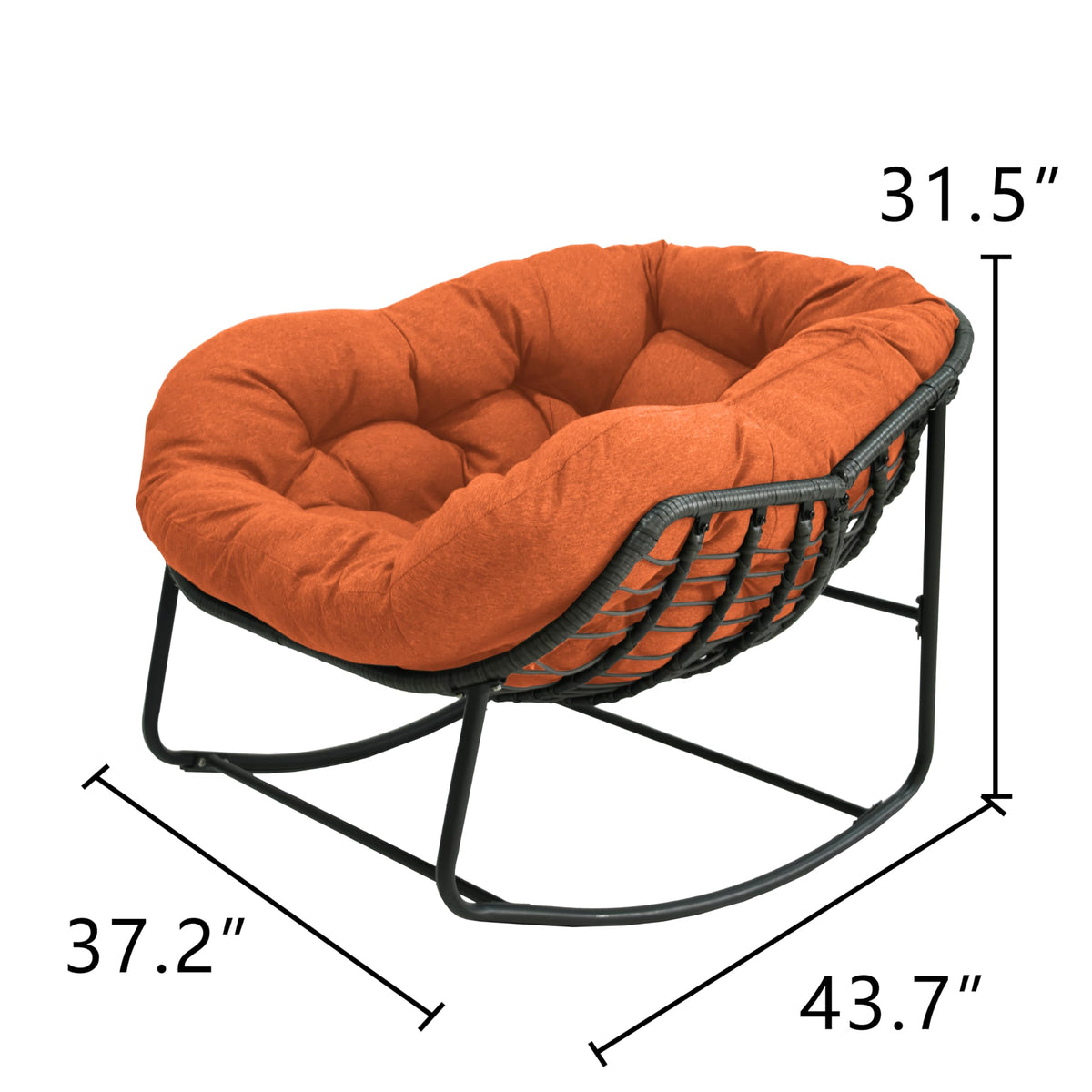 Outdoor Papasan Rocking Chair - Oversized Rattan Egg Chair with Thick Cushion, 330 lbs Capacity, Waterproof Wicker Lounge Chair for Patio, Porch, Living Room, Bedroom, Balcony & Garden (Orange)