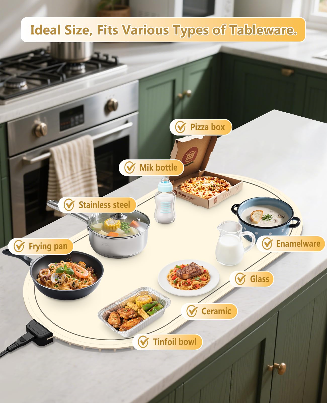 Warming Mat for Food,Temperature Adjustable Food Warmers for Parties Buffet with Timer,Silicone Food Warming Trays with Heat Proof Base,Roll Up Food Heating Mat for Home & Travel(Beige)