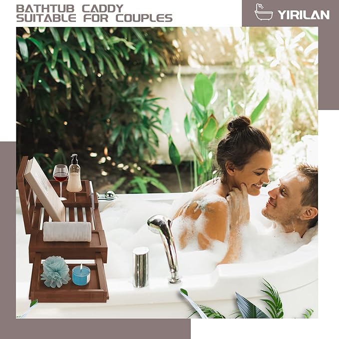 Yirilan Bamboo Bathtub Tray, Expandable Bathroom Tray,Browm