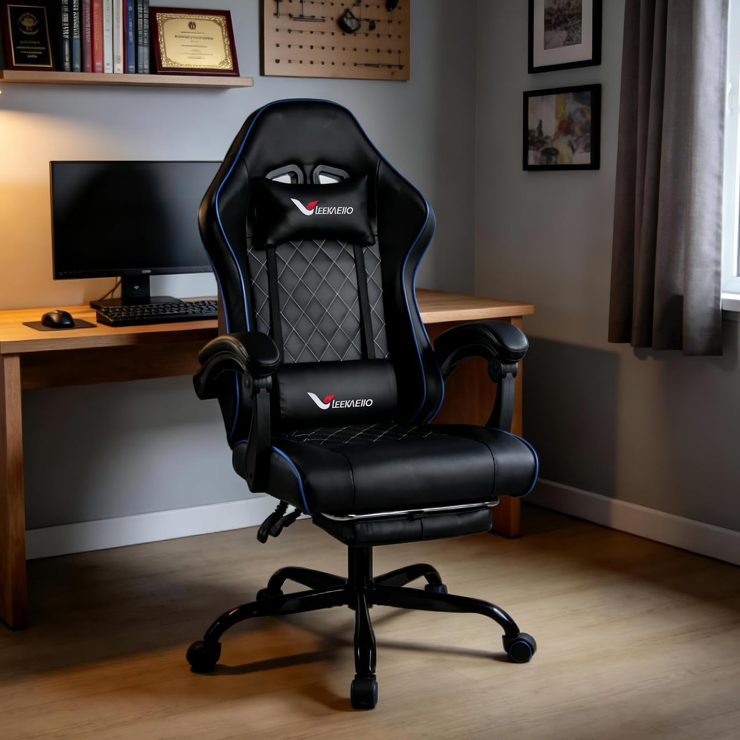 Leekaeiio Gaming Chair for Adults, Computer Chair with Footrest and Pocket Spring Cushion,Comfortable Ergonomic Video Game Chair with Lumbar Support and Headrest for Office Home (Blue)