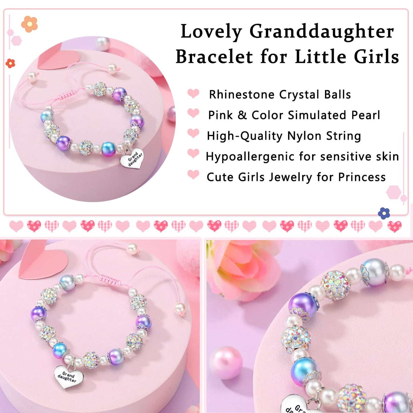 UNGENT THEM Granddaughter Bracelets from Grandma Little Girl Jewelry Valentines Birthday Gifts