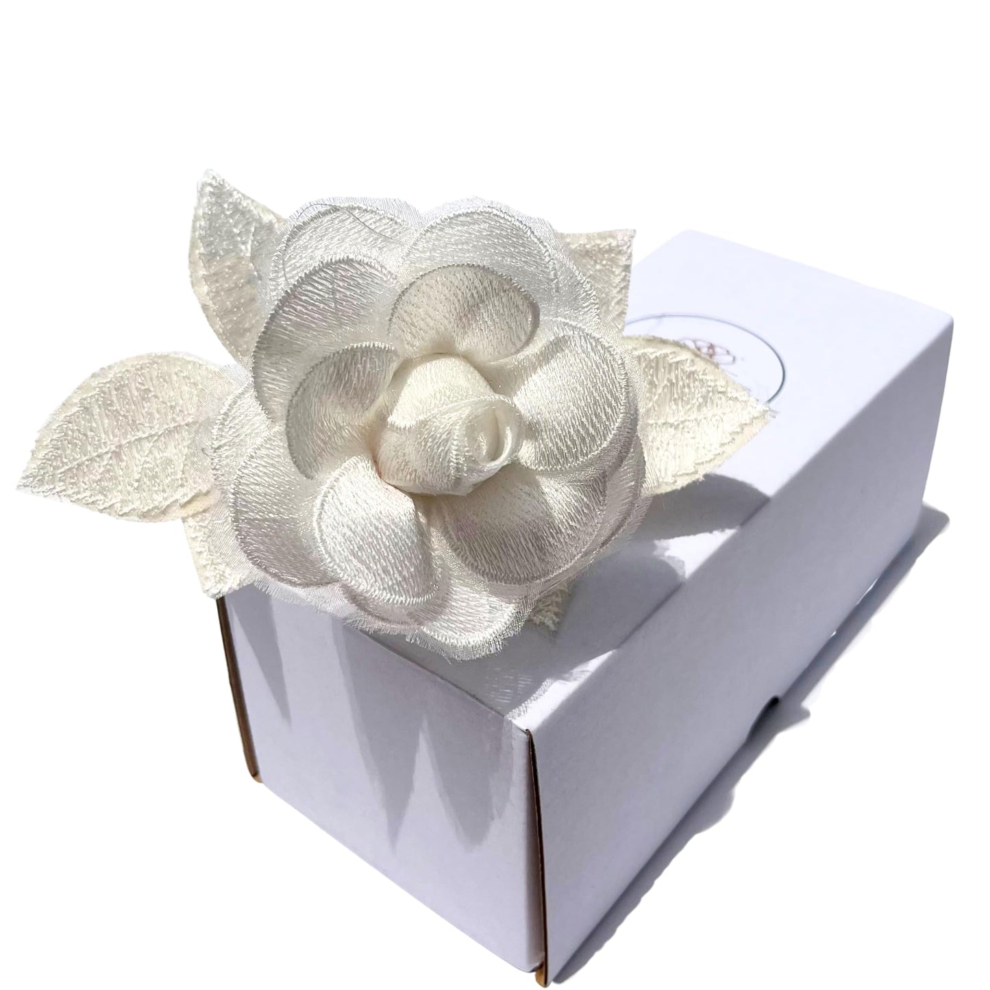 Camellia Bees Handmade Lace Flower for 13th Wedding, Valentine's Day Gift, Lace (White)