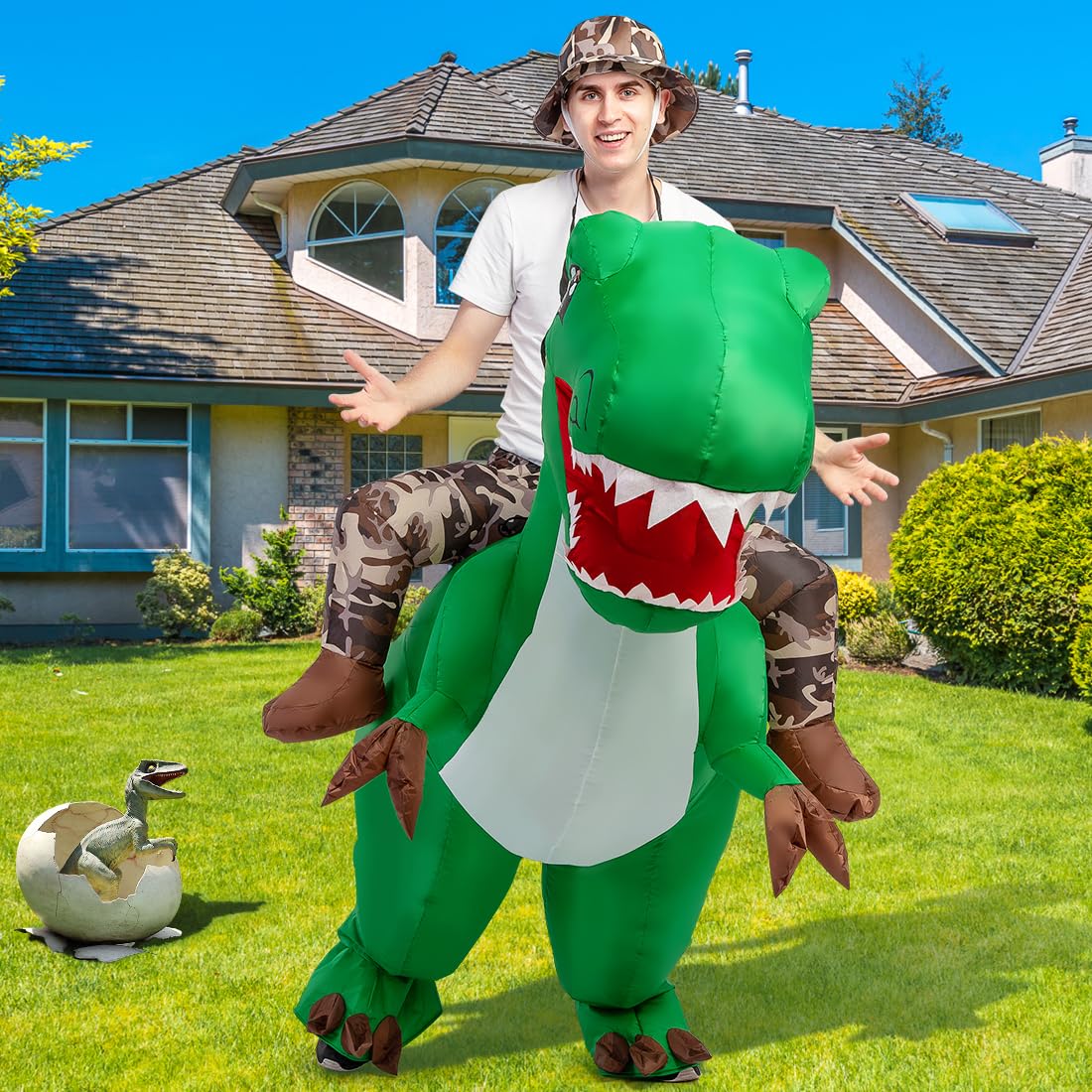 GOOSH Inflatable Dinosaur Costume for Adult Halloween Costume Women Man 63IN Funny Blow up Costume for Halloween Party Cosplay