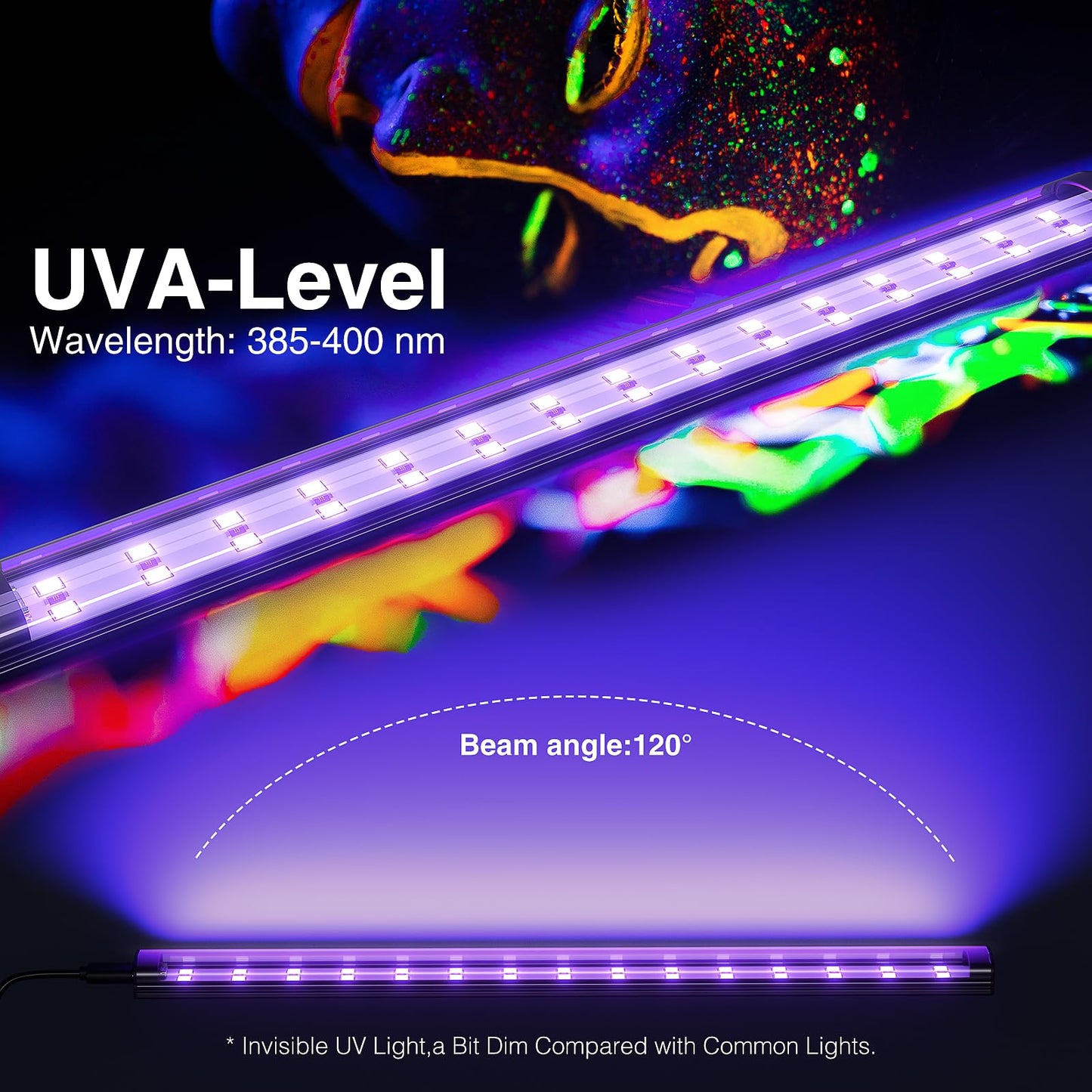 Onforu 4 Pack 10W LED Black Light Bar, 1ft, USB Blacklight Tube, Blacklight Bars with Switch, Black Light for Fluorescent Tapestry Poster, Cabinet, Glow Party, Halloween, Classroom, Body Paint