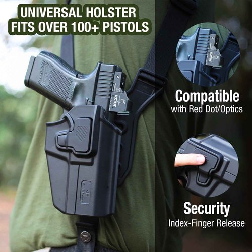 Shoulder Holster with Universal Double Mag Pouch, Fits Glock 17/19/34, Sig P226/P320, Beretta 92FS/M9, Colt 1911 (9mm), CZ 75 SP-01, HK USP, Ruger SR9, Springfield XD-M – RDS Compatible – Right Hand