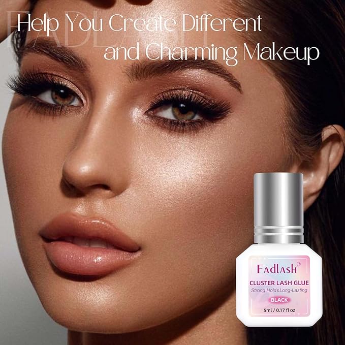 FADLASH Lash Cluster Glue Black Eyelash Glue for DIY Lash Extensions Waterproof 2-3s Fast Drying 2 Weeks Retention Long-Lasting at Home (5ml)
