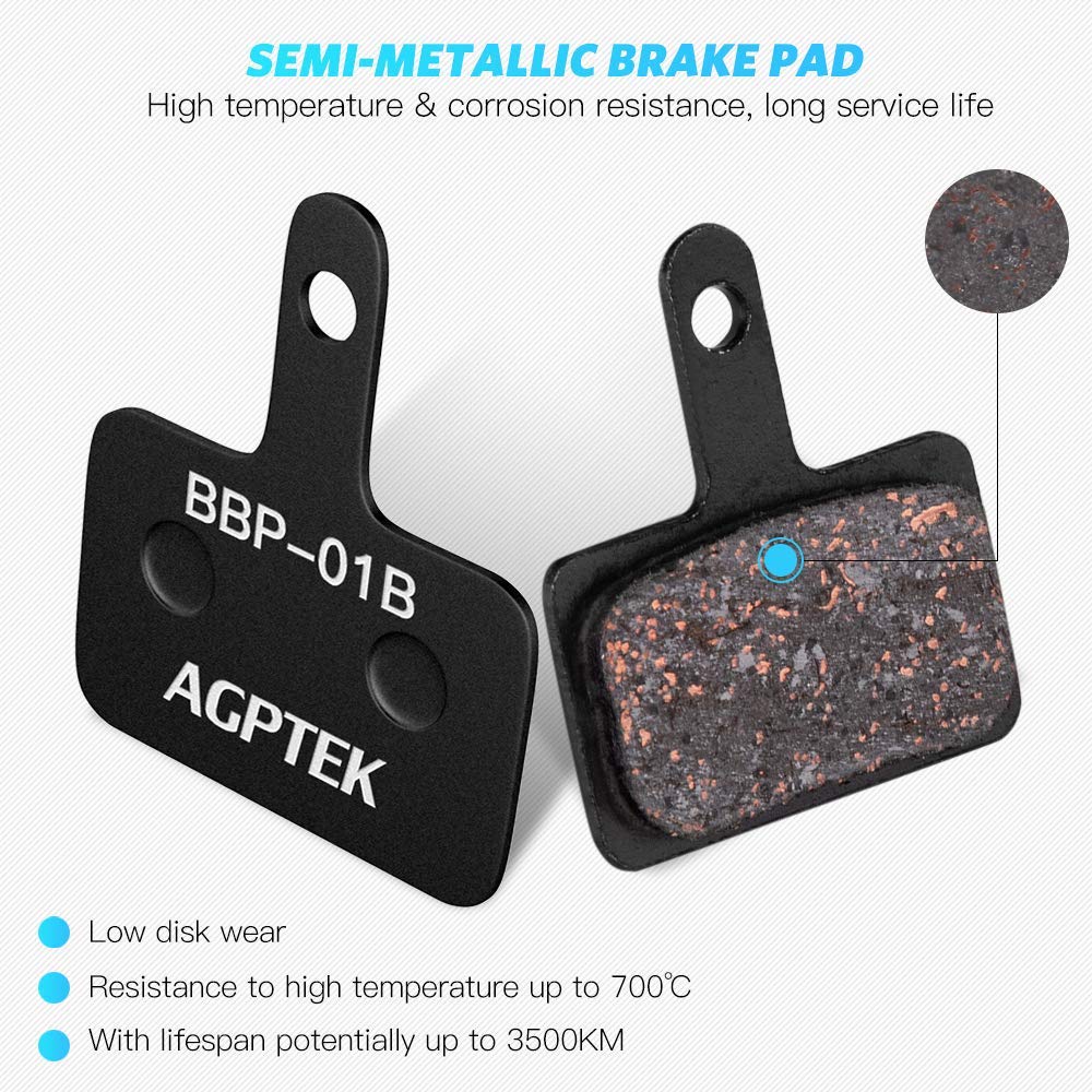 AGPTEK Bike Brake Pads, High-Performance Brake Pads, Disc Brake Pads & Spring (Semi-Metallic) for Mountain Bike Disc Brakes, 2 Pairs Bike Pads, Compatible with TRP Tektro Shimano Deore Br