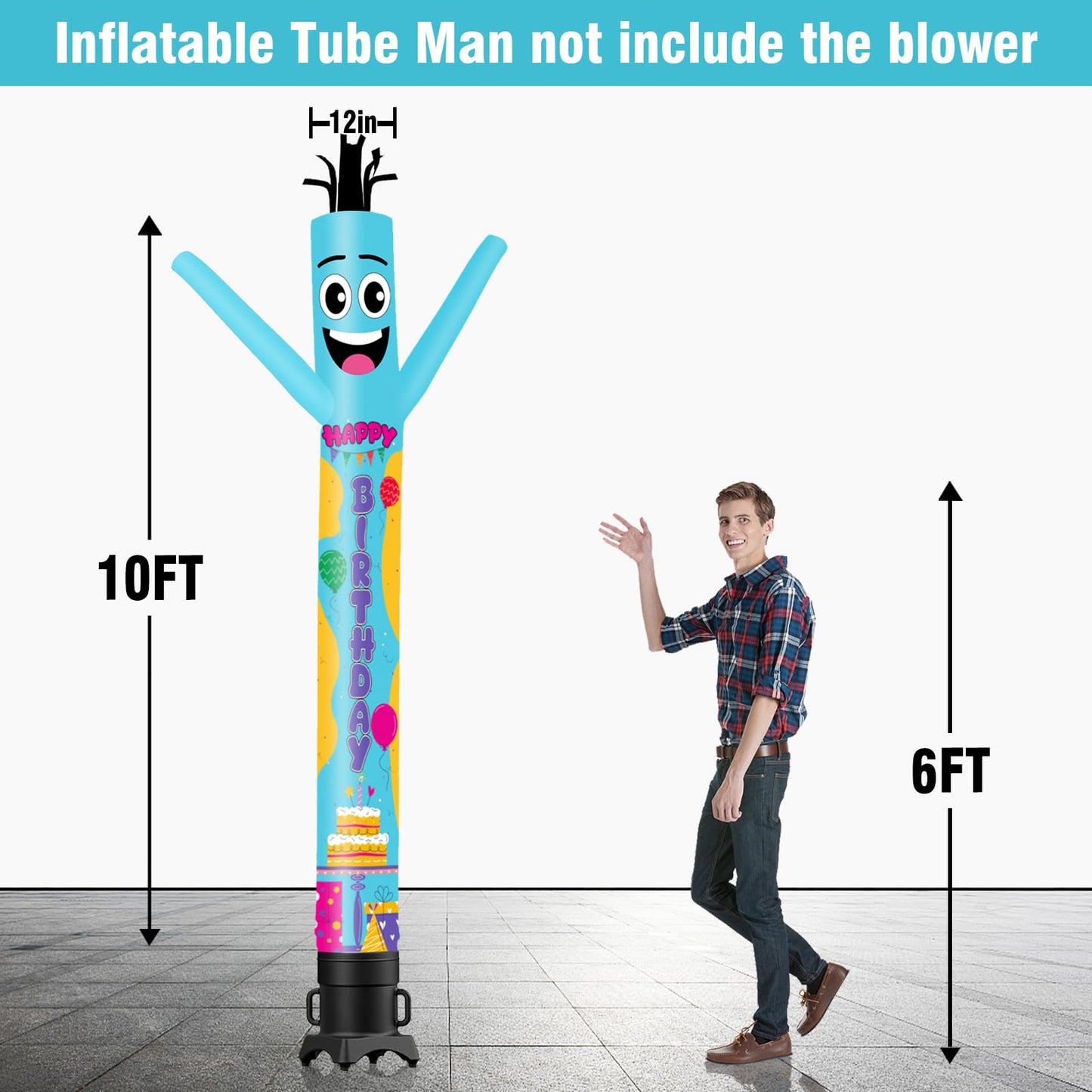 GOODENY 10FT Tall Happy Birthday Inflatable Tube Man (12''Diameter) Wacky Wavy Dancing Guy for Outdoor Decoration Advertising Business Promotion (Blower Not Included)
