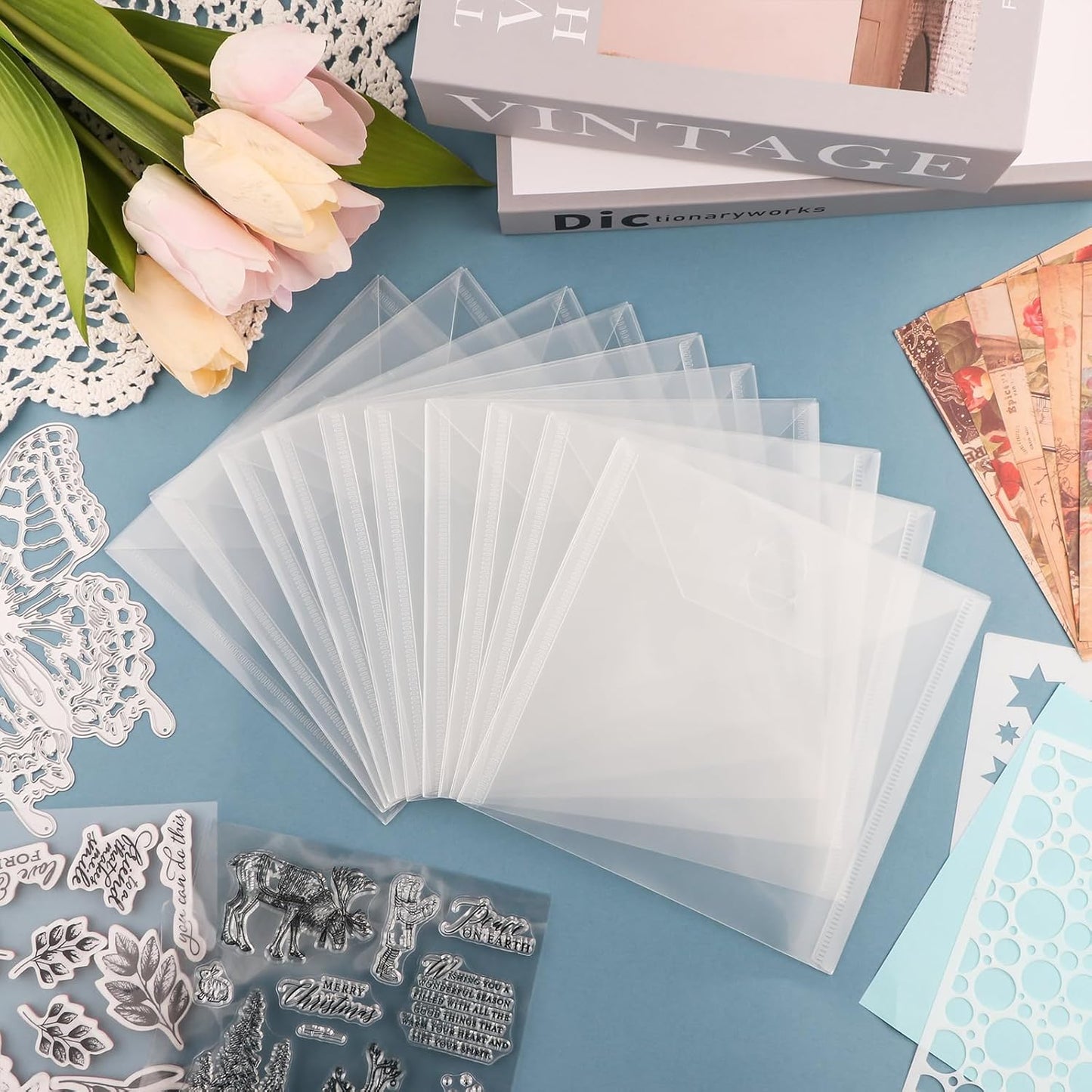 20 Pcs Stamp & Die Storage Pockets Resealable Clear Plastic Seal Bags Storage Case for Cutting Dies Stencil Album Stamp Crafts for DIY Scrapbooking Paper Card Craft Cutting Dies Storage