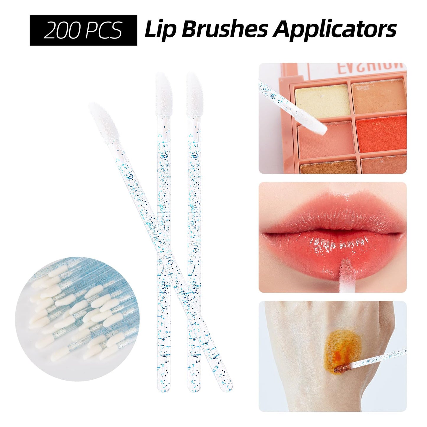 600 PCS Eyelash Extension Supplies Kit, 200 Spoolies Mascara Wands Disposable 200 Lip Brushes 200 Micro Swabs Blue Eyelash Brush