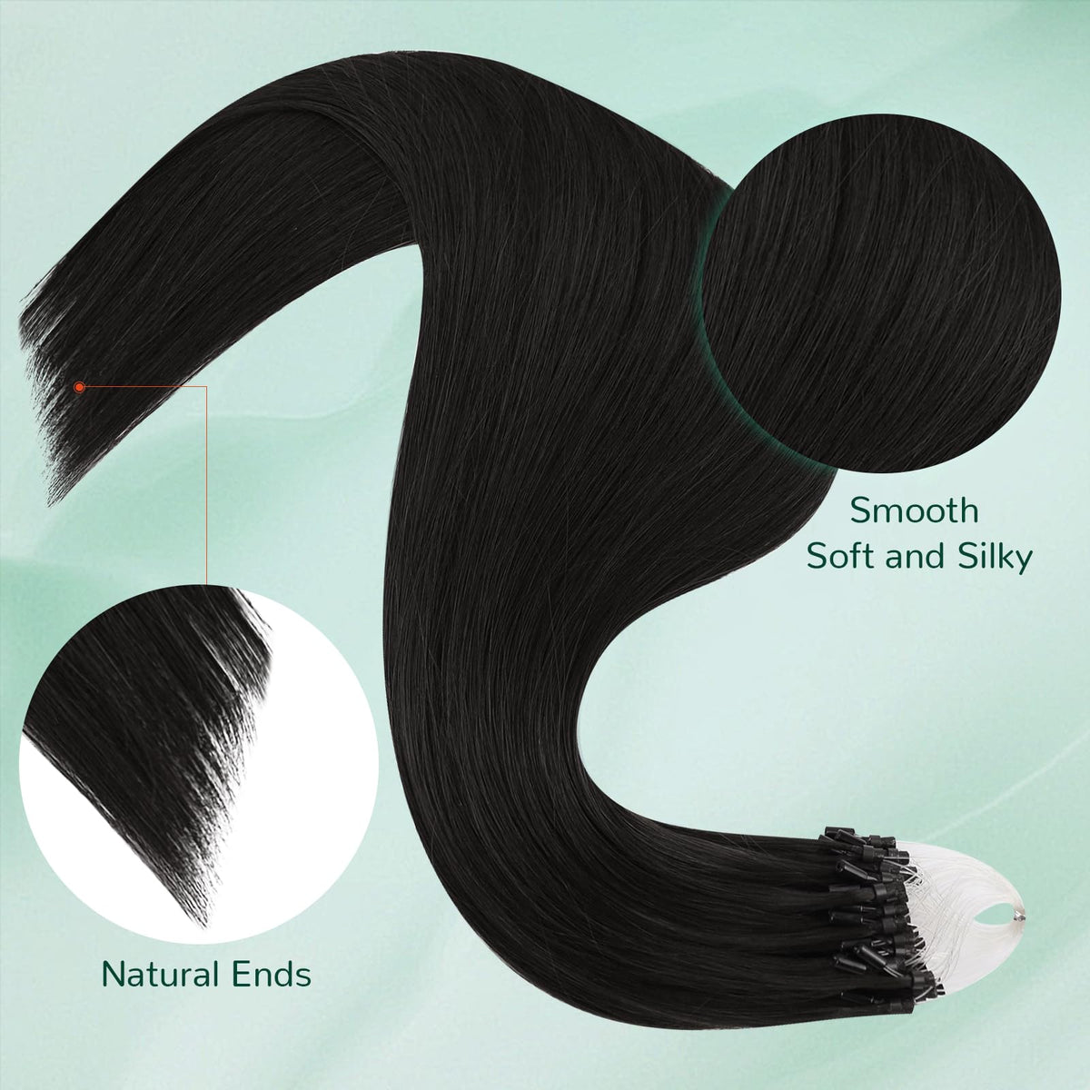 Easyouth Micro Hair Extensions Human Hair Black Micro Loop Hair Extensions Real Human Hair Jet Black 18 Inch 50g 50s Micro Link
