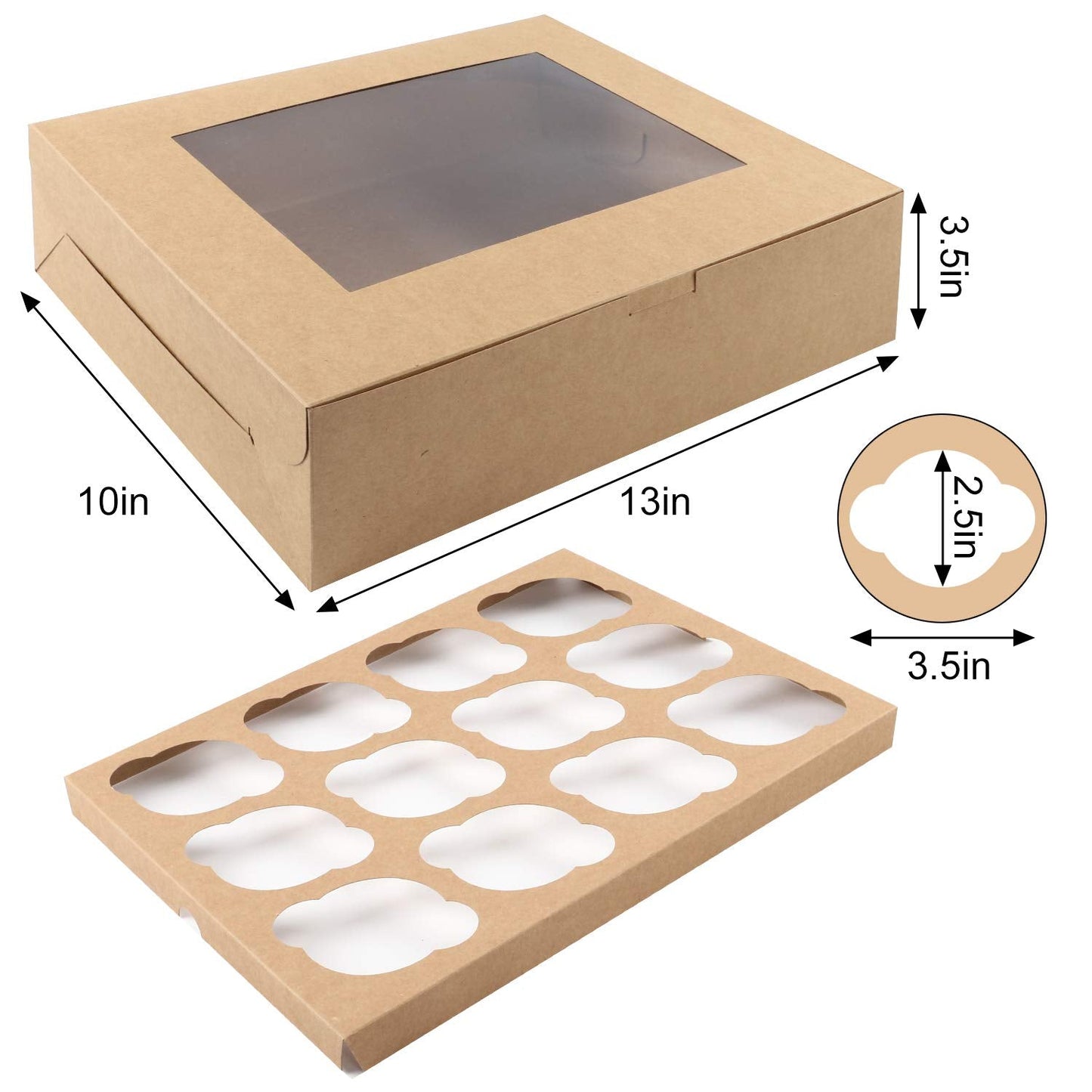 Moretoes 20 Sets Cupcake Boxes, 12 Count Cupcake Containers with Window, for Birthday Holiday Party Bakery Supplies,13 x 10 x 3.5 Inches