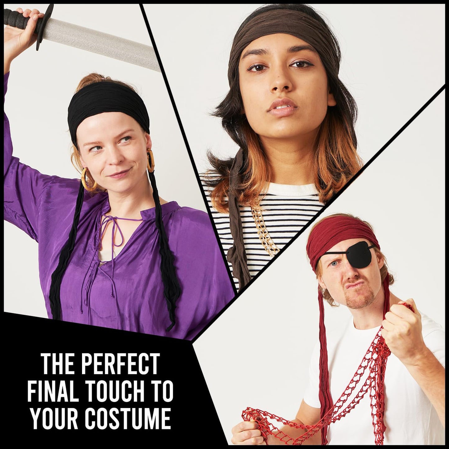 CHARM Womens Pirate Headband Headwrap - Turban Head Scarf Accessories Mens Festival Boho Hair Band Dark Red