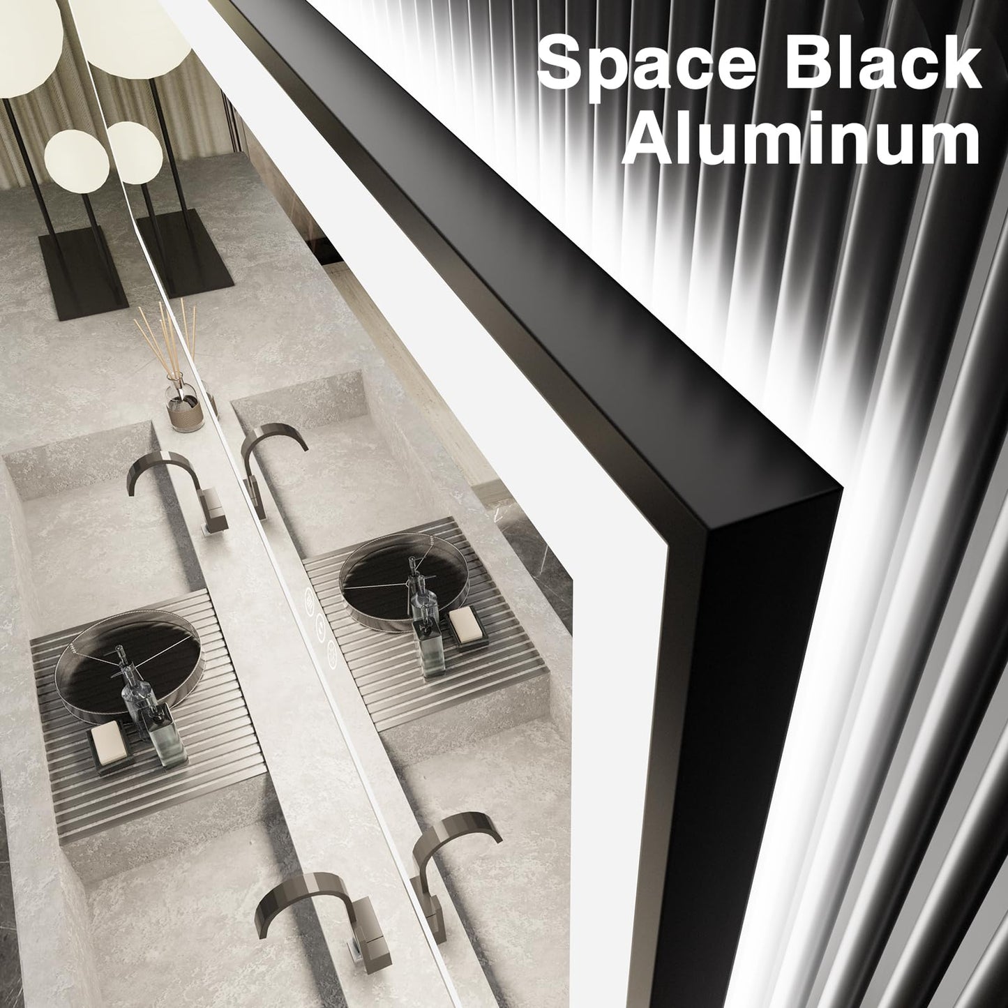 EchosLife 40x24 LED Bathroom Mirror - Black Aluminum Framed, Front and Backlit, Anti-Fog, Stepless Dimmable Lighted, 3 Colors Smart Vanity Mirror (Horizontal/Vertical)