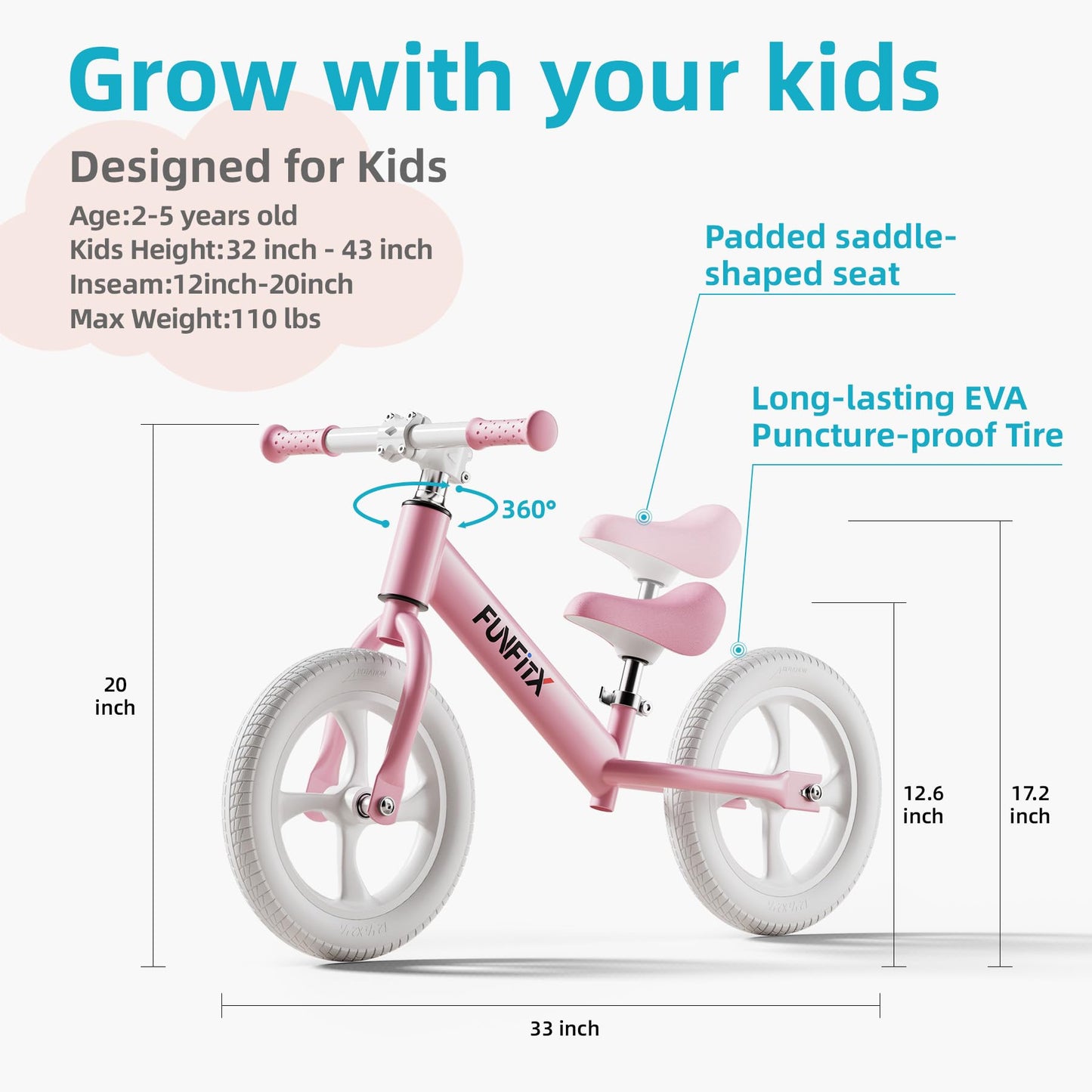 Toddler Balance Bike for 2 to 5 Year Old: Baby Bikes for 2 3 4 5 Years Old Kids - Toddlers Bicycle No-Pedal for Under 6 Age Boy Girl - Training Toys Cycle Outdoor Birthday Gifts for Boys Girls