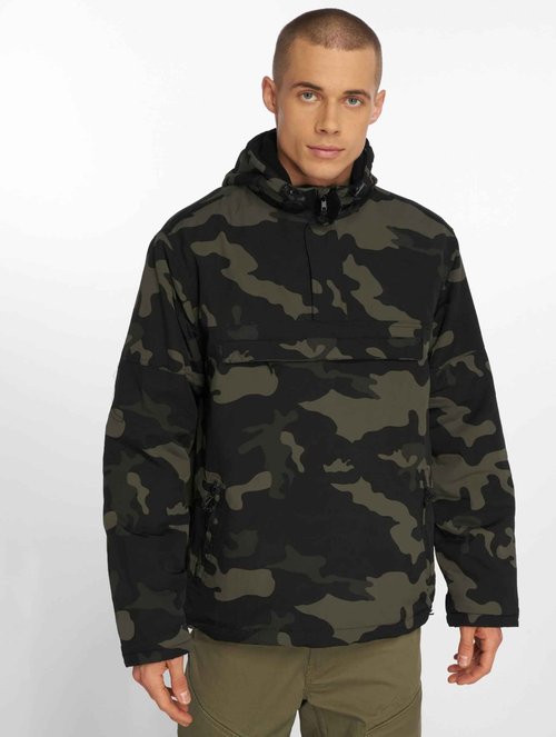 Brandit Individual Wear Men's Fleece-Lined Quarter Zip Windbreaker Pullover - Lightweight Weatherproof Casual Outdoor Jacket, Dark Camo, Small