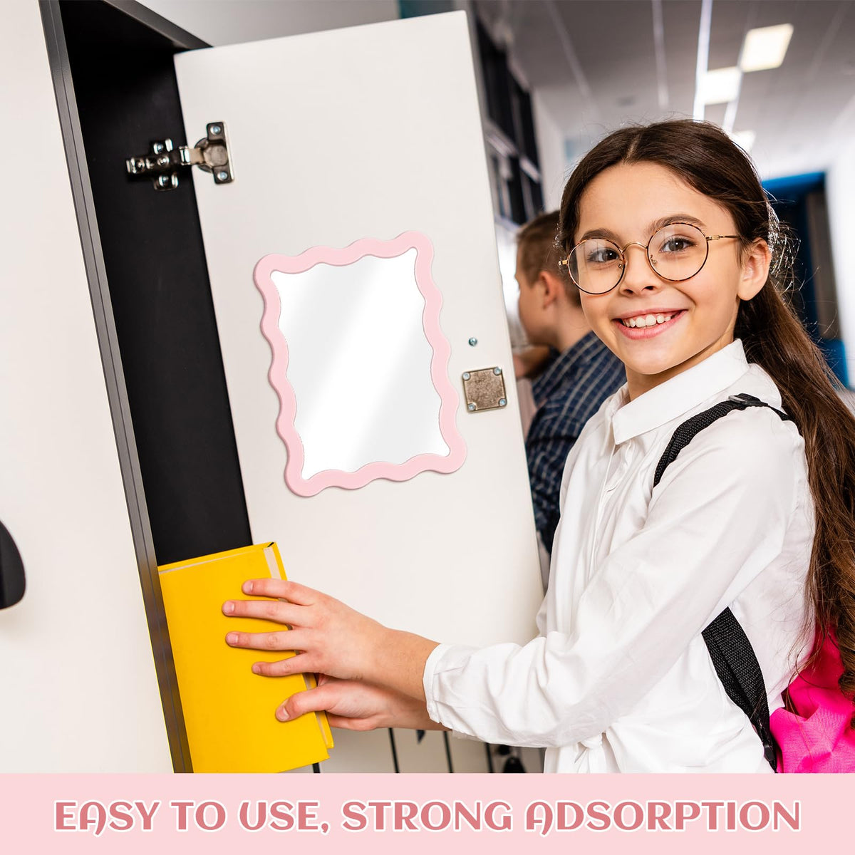 Leinuosen Scalloped Magnetic Locker Mirror 5''x7'' Small Real Glass Makeup Mirror with Magnetic Backing Cute Locker Decorations