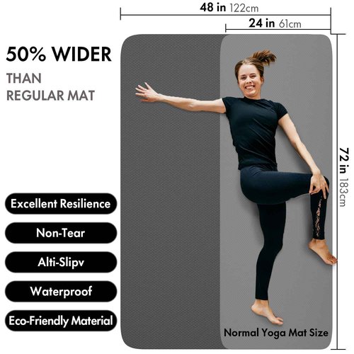 FrenzyBird Large Yoga Mat 6‘ x 4’ x 8mm ,Extra Wide Exercise Mat Large Exercise Mat Big Home Yoga Mat Pilates Mat,Non Slip,Thick,TPE Workout Mat,for Women & Men, Yoga, Pilates, Gym and Floor Workouts (Black-8mm)