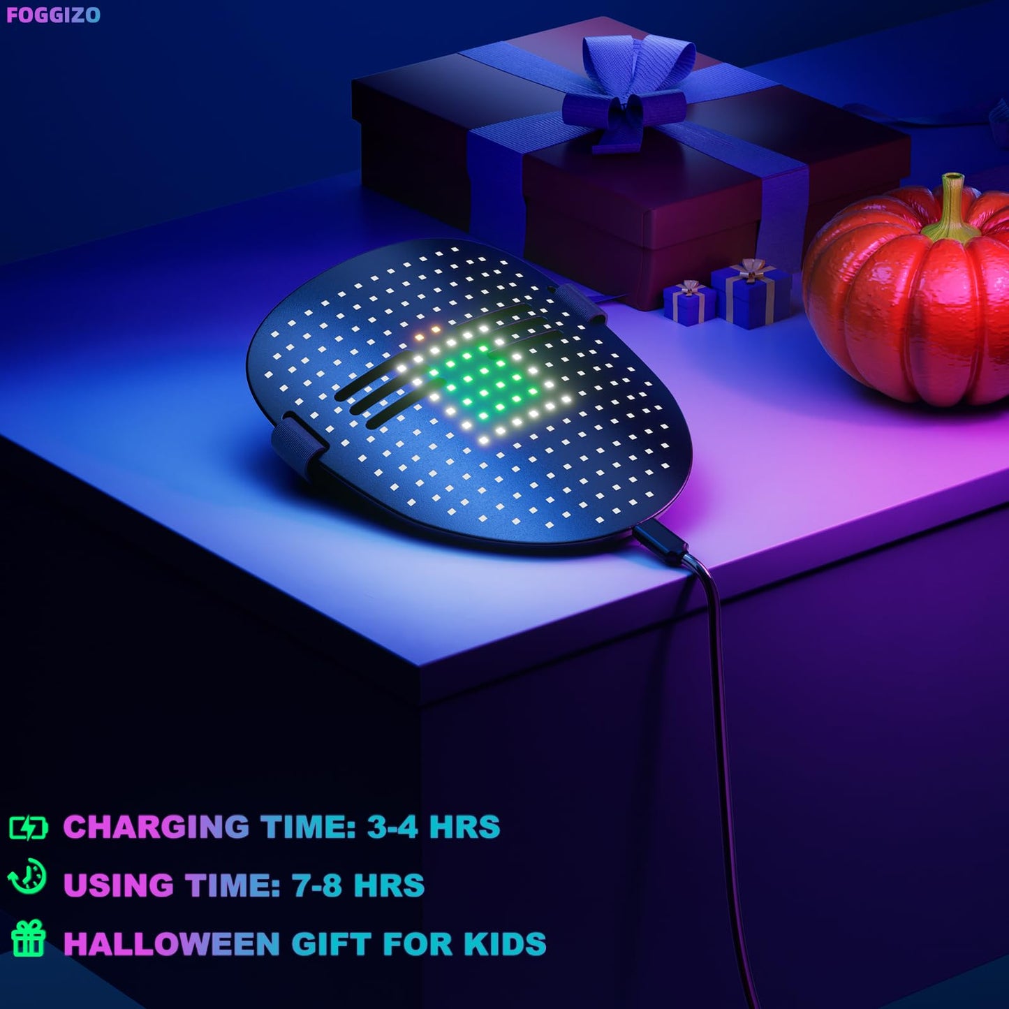 Foggizo LED Mask Halloween, LED Mask for Kids, 50 Face Options, Great Gift for Boys Girls, Toy for Halloween Christmas Party