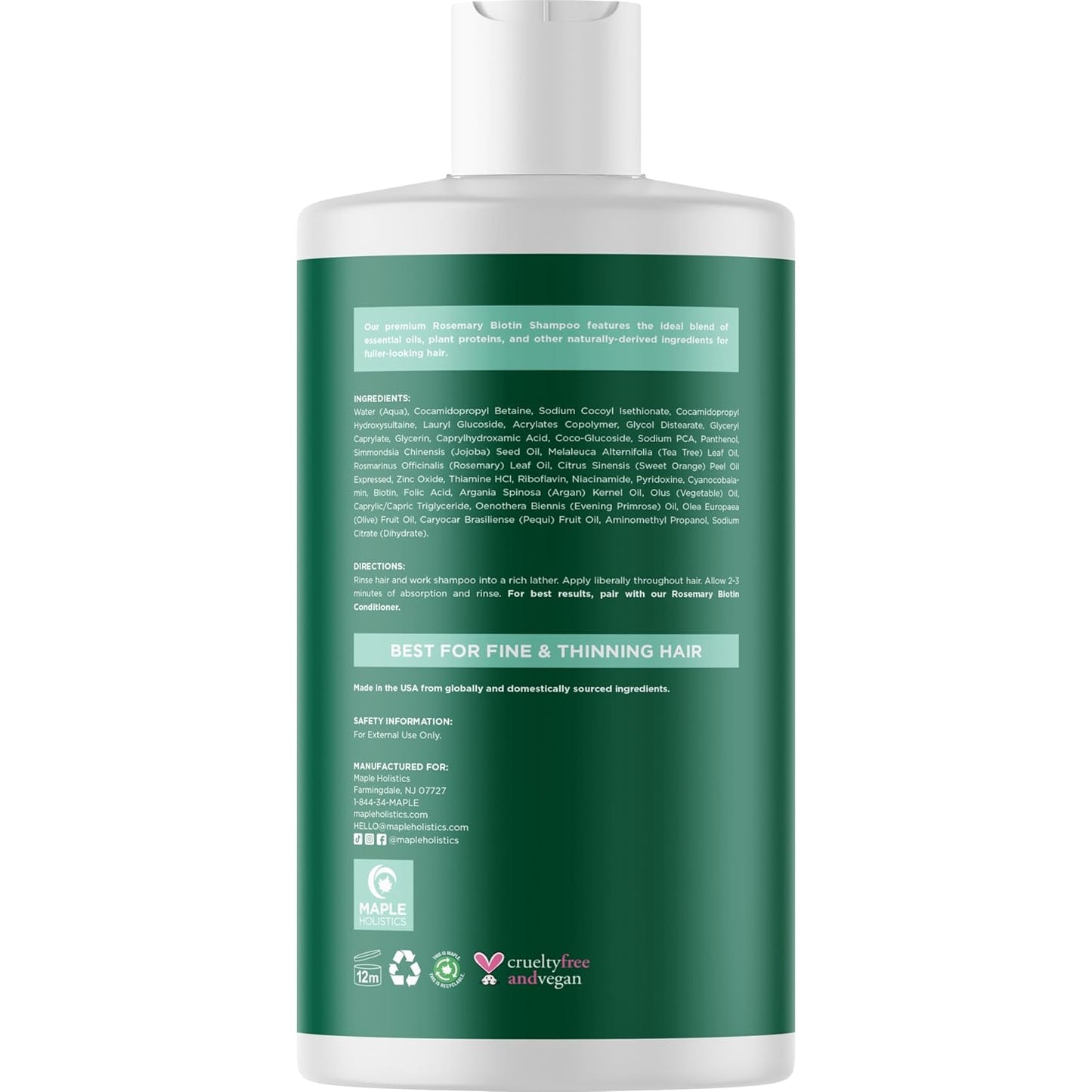 Volumizing Biotin and Rosemary Shampoo - Vegan Rosemary Biotin Shampoo for Thinning Hair for Women and Men with Nourishing B Vitamins & Tea Tree Oil - Paraben Silicone & Sulfate Free (16 Fl Oz)