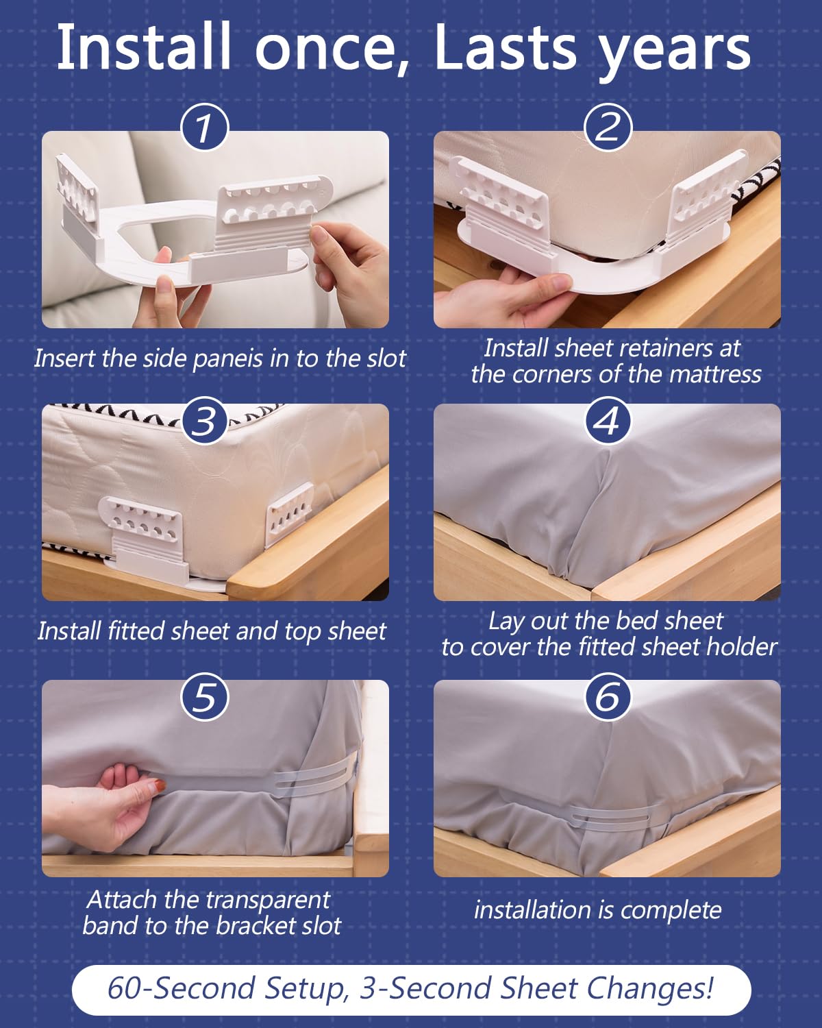 ASSRECT 4-Pack Removable Bed Sheet Holders for Corners with Mattress Straps, Durable Sheet Locks to Prevent Bedding from Moving, Universal for Thick Mattresses (White)
