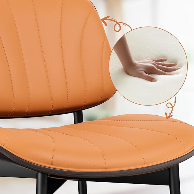 YaFiti Dining Chairs Set of 6, Mid Century Modern Dining Room and Kitchen Chairs, Upholstered PU Leather Chairs with Walnut Bentwood and Metal Legs, Orange