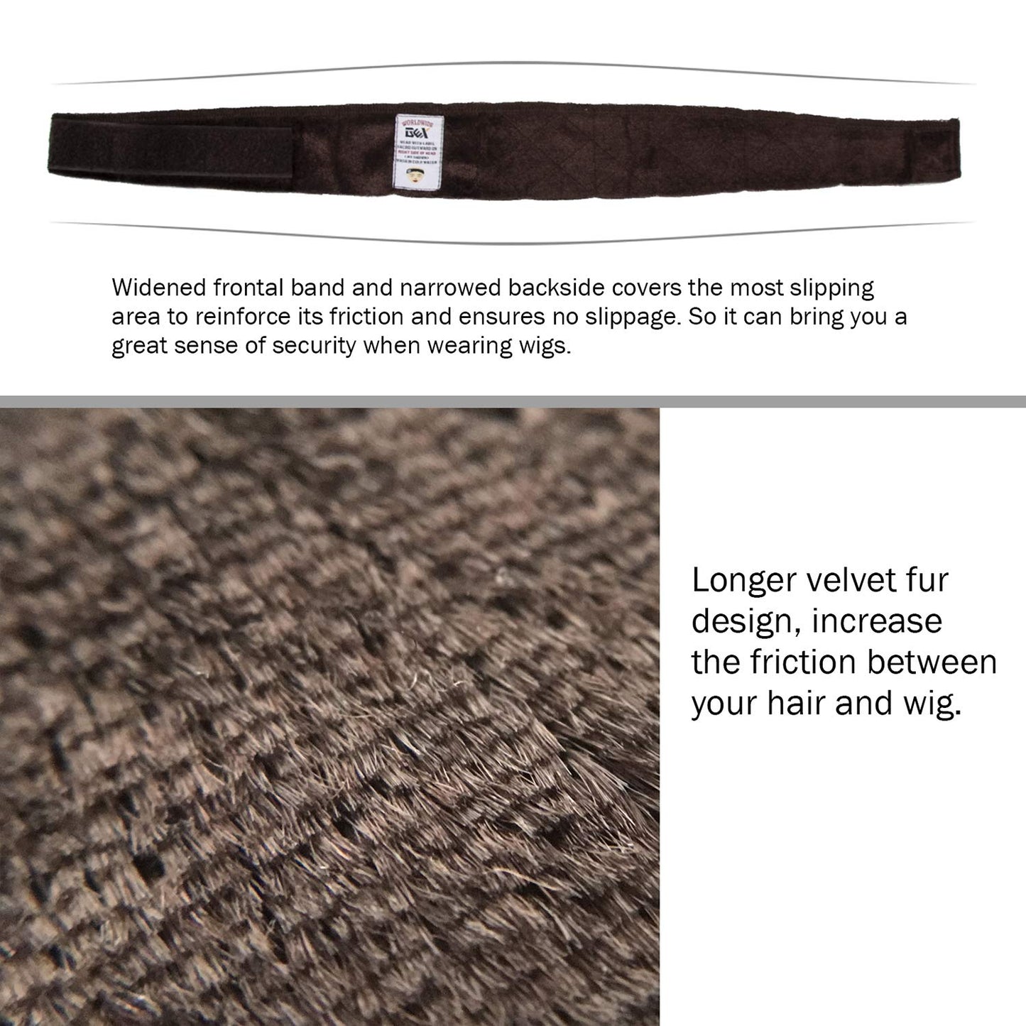 gexworldwide GEX Wig Grip Band Adjustable Velvet Non-Slip Breathable Head Band to Keep Wig Secured and Prevent Headaches (Brown)