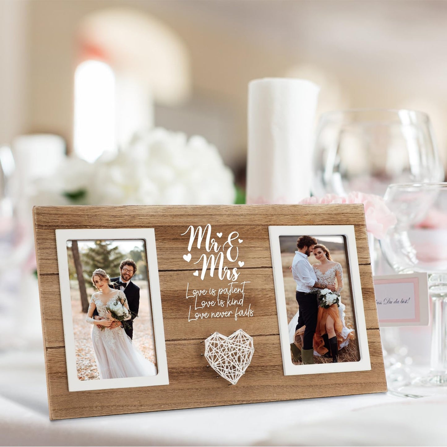 Calibron Personalized Wedding Gifts for Couples, Bridal Shower Gift for Bride, Mr & Mrs Photo Frame Holds 2pcs 4x6 Pictures, Unique Wedding Gifts for Newlyweds