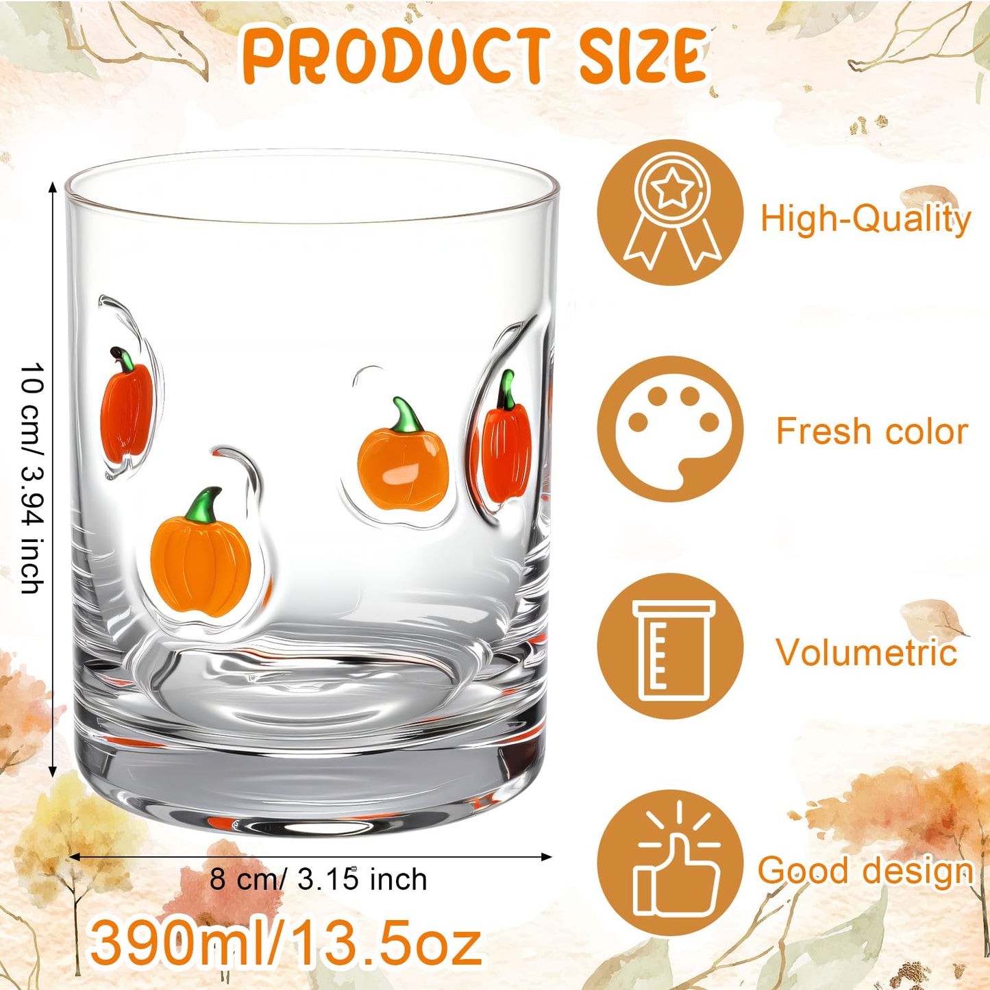 Skylety 2 Pcs Pumpkin Icon Juice Glasses Fall Thanksgiving Drinking Cups Old Fashioned Stemless Wine Glasses 13.5 oz Whiskey Cocktail Coffee Mugs for Halloween Party Harvest Gift Decor