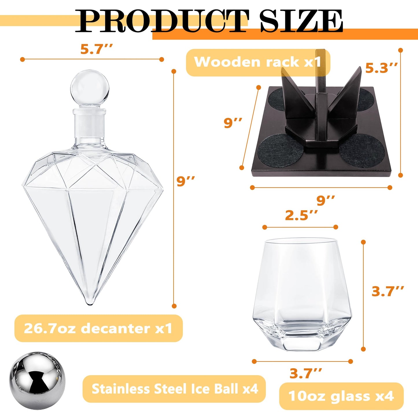 Montex Whiskey Decanter Set, Diamond Decanter Set with 4 Glasses 4 Whiskey Stones, Decanter Whiskey Set Gifts for Men