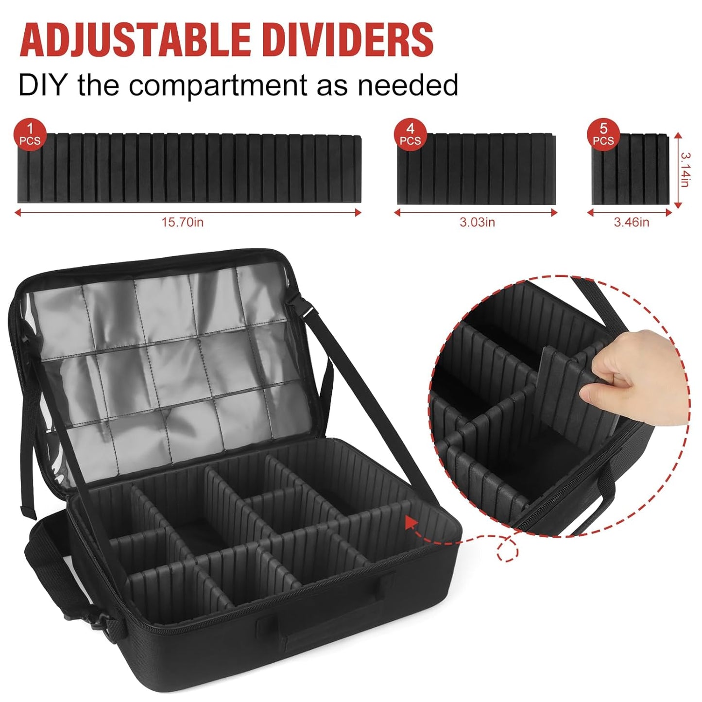 Xykzra MTG Bag Card Storage Box for 2000+ Cards,3-Layer Card Deck Box with Dividers and Shoulder Straps,Trading Card Case Fits for MTG/TCG/Magic/Sports Cards - Black