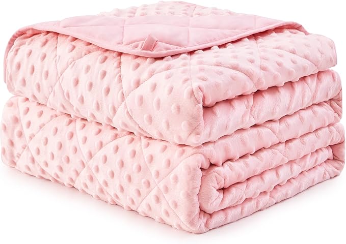 Pink Weighted Blanket for Adults 12lbs, 48"x72", Twin Full Size Breathable Cooling Minky Heavy Throw Blanket for 110-130lbs, Soft Winter Thick Big Blankets Weighted Comforter Gift for Sleeping