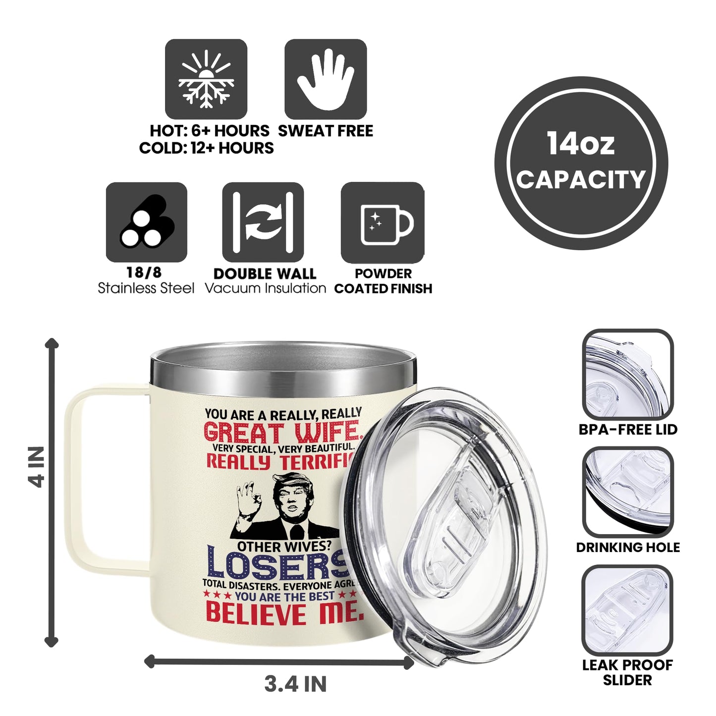 UMACVN Gifts for Wife from Husband - Wedding Anniversary for Women, Birthday, Mothers Day, Christmas Wife Gifts for Her - Romantic Love Gift for Her - 14 Oz Stainless Steel Coffee Mug