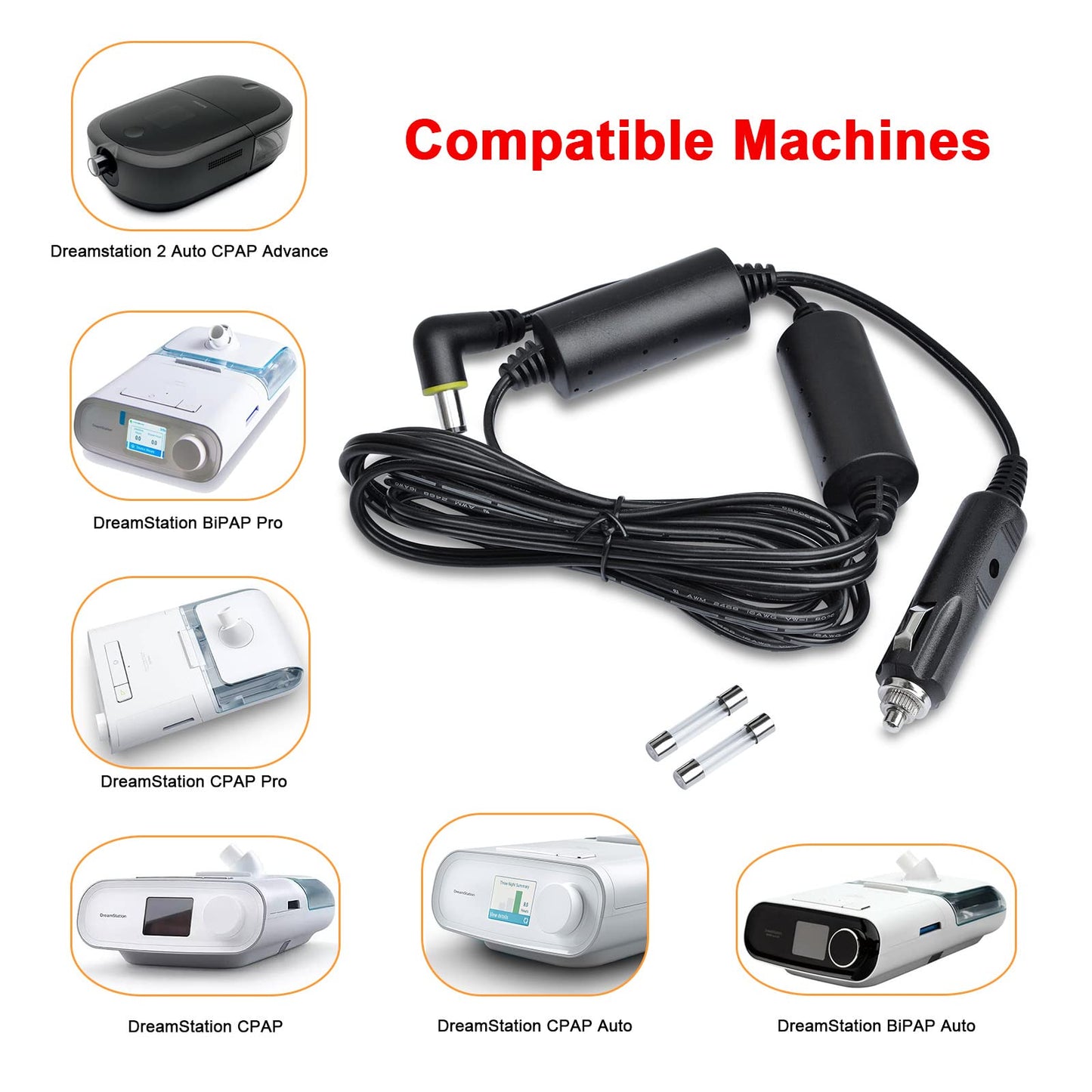 (Update) iGuerburn 12V DC Power Cord for Respironics DreamStation CPAP BiPAP, Power Adapter Supplies Replacement Dream Station 2 DC Converter, Car Charger Cable with Cigarette Lighter