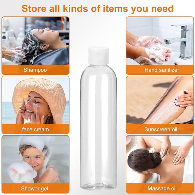 40 Pack 7 oz Plastic Bottles with Caps, Clear Flip Top Empty Bottles, Cosmetic Containers for Lotion and Shampoo, Travel-Friendly Bottles, BPA-Free for Liquids and Personal Care?200ml