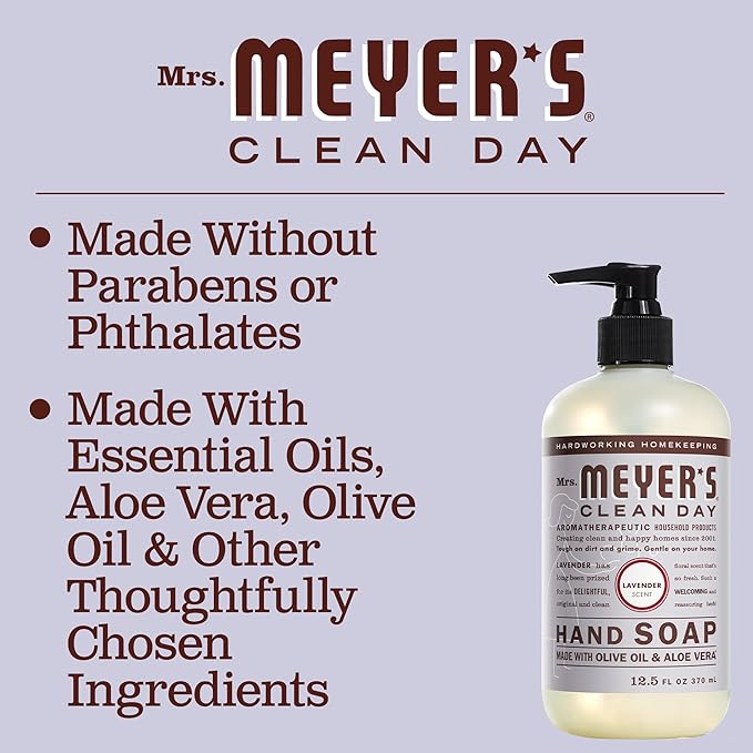 MRS. MEYER'S CLEAN DAY Hand Soap, Made with Essential Oils, Lavender, 12.5 fl. oz - Pack of 3
