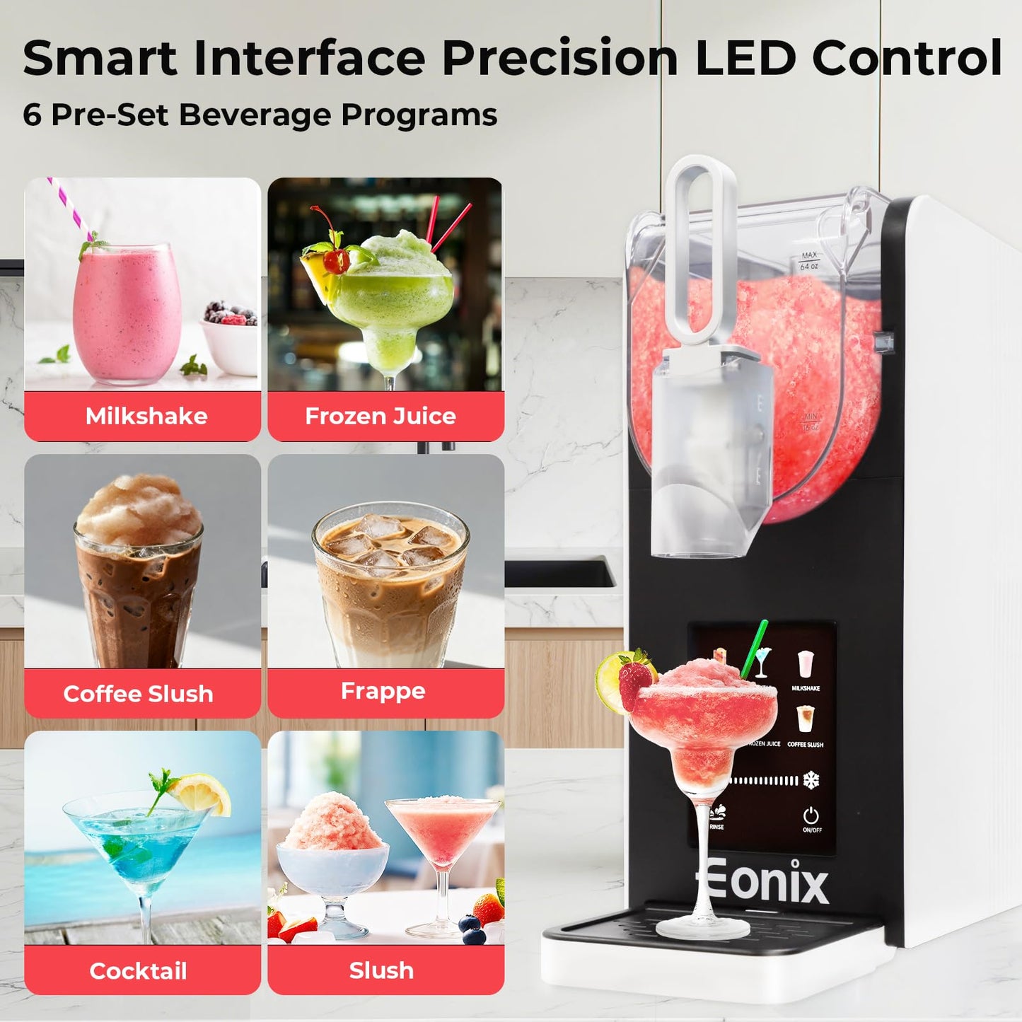 Slushie Machine No Ice Needed,64OZ Slushy Machine for Home with Auto-Clean Function,Commercial Frozen Drink Maker,6 Pre-Set Programs,LED Display,Frozen Margaritas,Frappés,Milkshake 