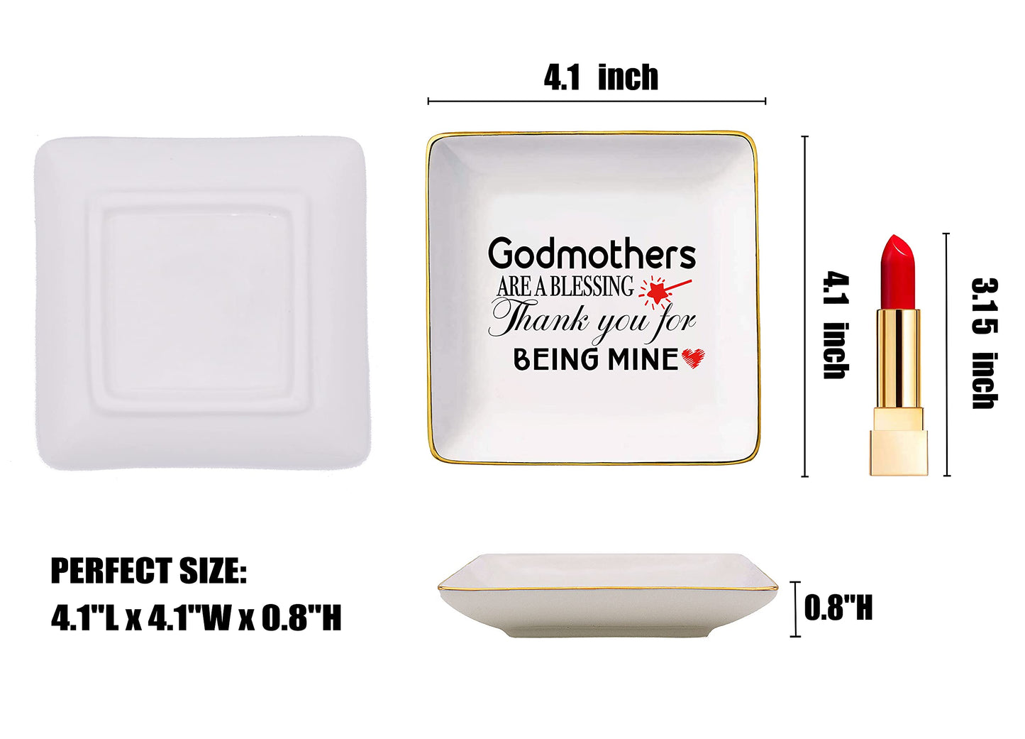 Mother's Day Gift for Godmother from Godchild-Godmom Gifts-Baby Keepsake Shower-Baptism Birthday Christmas Presents-Jewelry Tray