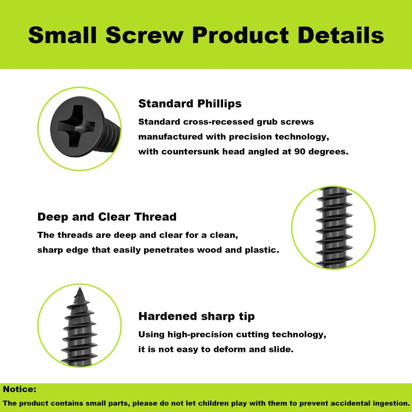 Small Wood Screws Assortment Kit - 600pcs M3 Black Wood Screws (6/8/10/12mm) - Short, Cabinet & Tiny Screws for Electronics, DIY & Micro Woodworking