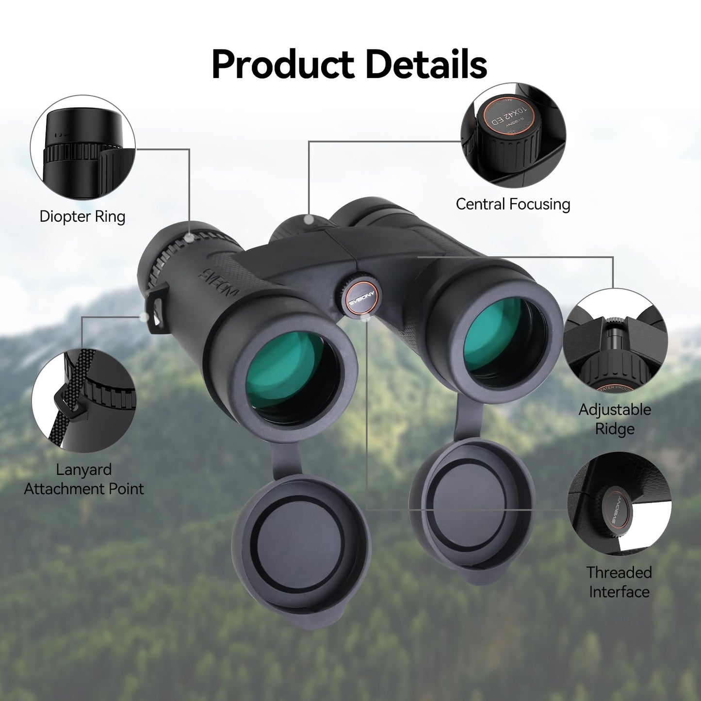 SVBONY Upgraded SV202 10x42 ED Binocular, Binoculars with Extra-Low Dispersion Objective Lenses for Birdwatching, BAK4 & FMC Optic System, 8°+Wide View Angle, IPX7 Waterproof for All-Weather Use