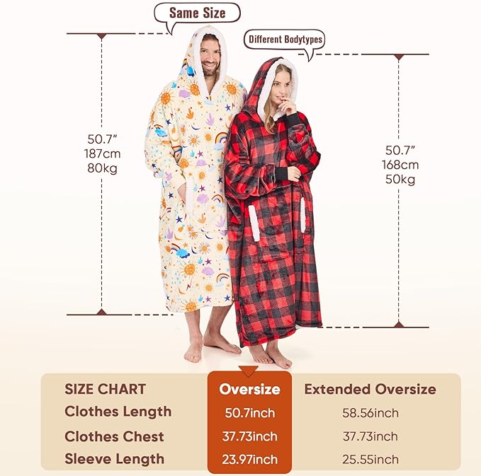 yescool Wearable Blanket Hoodie, Flannel Sherpa Fleece Blanket Sweatshirt for Adults Women Men,One Size Fits All