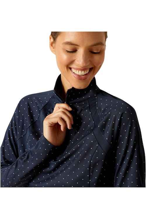 Ariat Women's Sunstopper 3.0 1/4 Zip Baselayer, Navy Dot, XX-Large