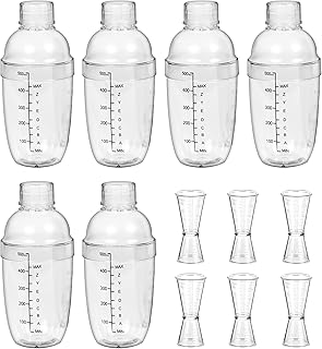 Voittozege 12 Pcs Plastic Cocktail Shaker Set, 6 Pcs 17 oz Cocktail Shaker and 6 Pcs Measuring Jigger Set Clear Wine Shake...