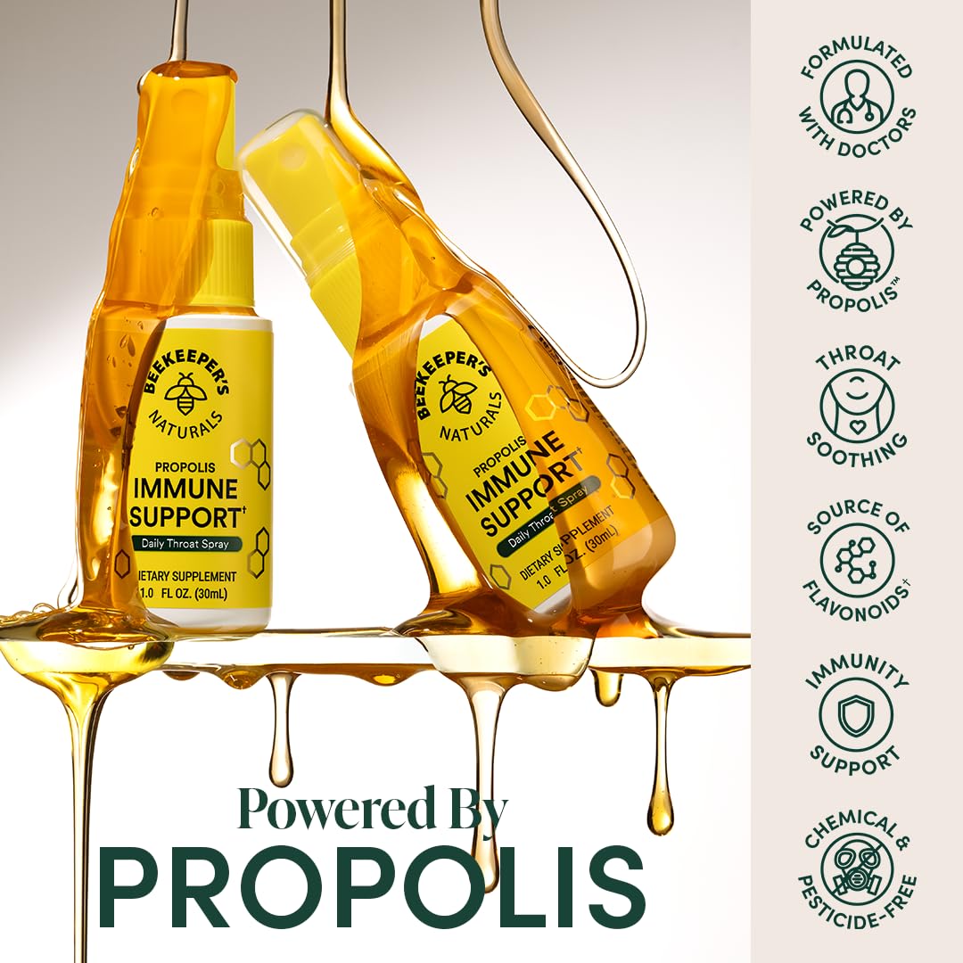 Beekeeper's Naturals Propolis Throat Spray, Natural Immune Support & Sore Throat Relief - Antioxidants, Keto, Paleo, Gluten-Free, 1.0 oz (Pack of 2)